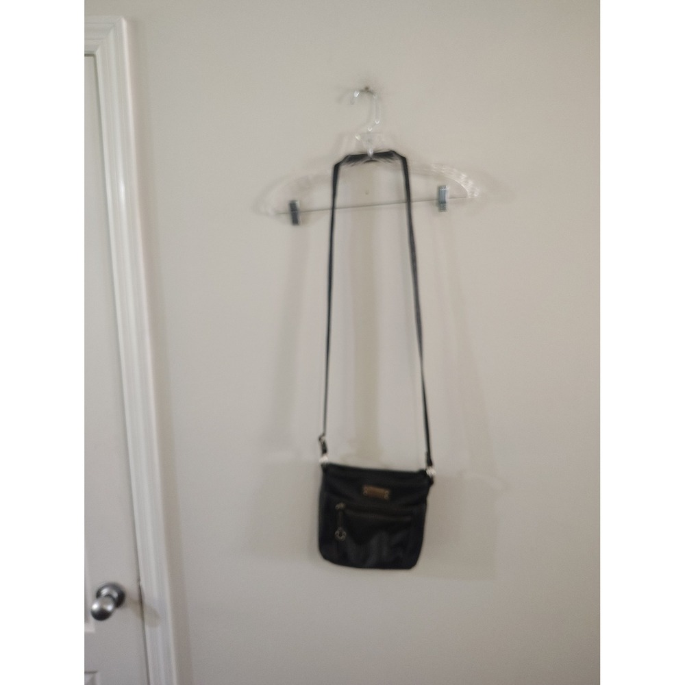 Rosetti Black Pebbled Faux Leather Crossbody Bag Messenger Purse Silver Hardware